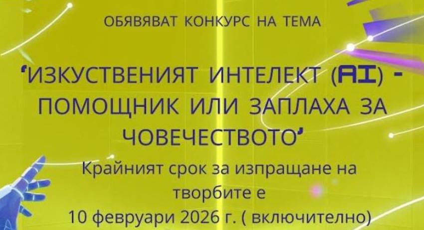 Започва конкурс за на тема „Изкуственият интелект (AI) - помощник или заплаха за човечеството“