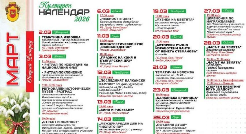 Културен каленадр март 2026